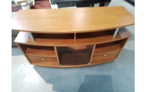 MEUBLE TV DECOR BOIS 2PVITREES 2T 2N +REHAUSSE