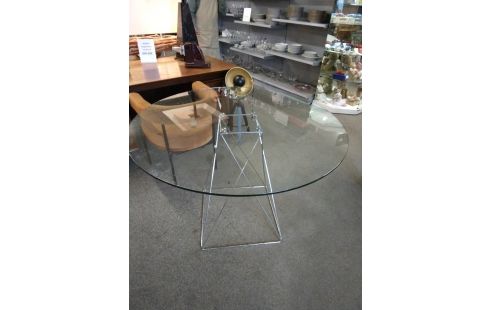 TABLE RONDE METAL VERRE
