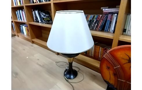 LAMPE PIED BOIS ET DORE ABAT JOUR BEIGE