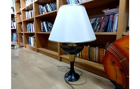 LAMPE PIED BOIS ET DORE ABAT JOUR BEIGE