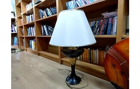 LAMPE PIED BOIS ET DORE ABAT JOUR BEIGE