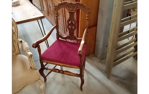 FAUTEUIL CHENE FOND PAILLE STYLE LOUIS XV
