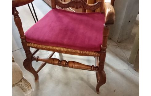 FAUTEUIL CHENE FOND PAILLE STYLE LOUIS XV
