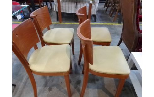 4 CHAISES BOIS CUIR EN L'ETAT