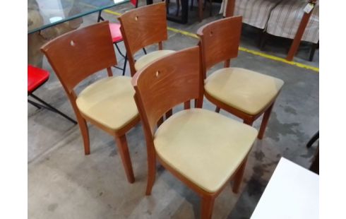 4 CHAISES BOIS CUIR EN L'ETAT