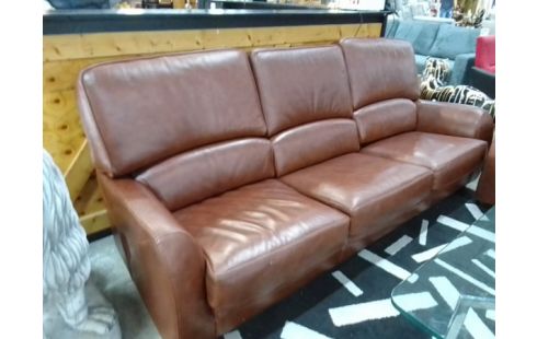 SALON CANAPE 4 PLACES + FAUTEUILS CLUB CUIR MARRON