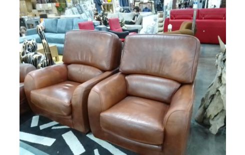 SALON CANAPE 4 PLACES + FAUTEUILS CLUB CUIR MARRON