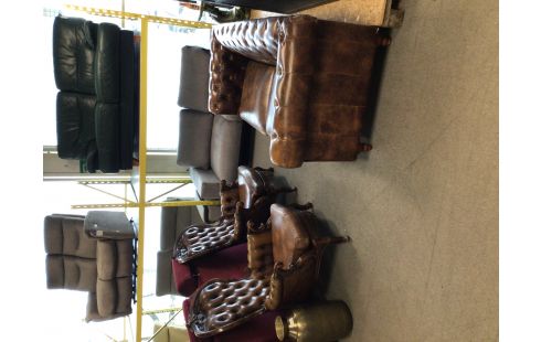 SALON CHESTERFIELD CUIR BRUN 3 + 1 + 1