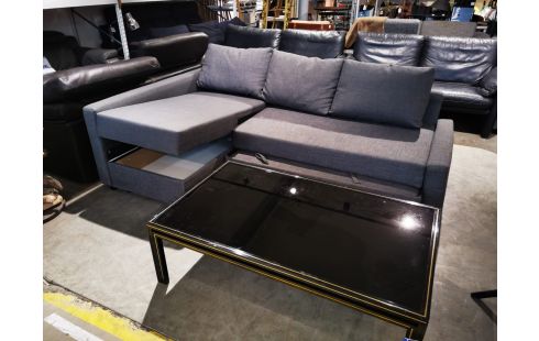 SALON D'ANGLE convertible en lit tissu gris avec coffre