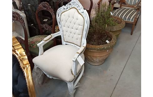 CHAISE PATINÉE BLANC ET LIN