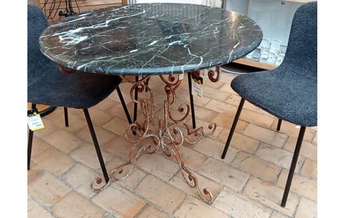 TABLE MÉTAL VIEILLI PLATEAU MARBRE