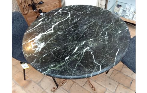 TABLE MÉTAL VIEILLI PLATEAU MARBRE