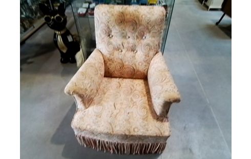 FAUTEUIL A FRANGE TISSU BEIGE ET ORANGE EN L ETAT