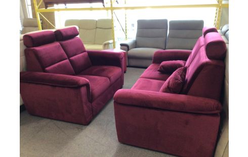 SALON 3+2 LIT TISSU BORDEAUX