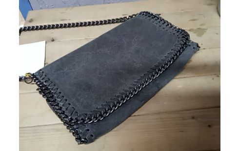 SAC BANDOULIERE CUIR GRIS ET CHAINETTE