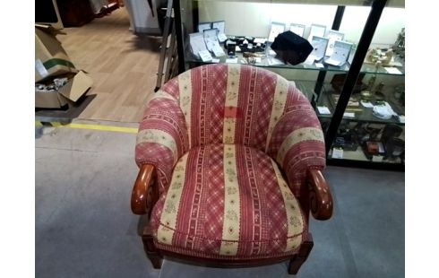 fauteuil BOIS ET TISSU TON ROUGE ET BEIGE