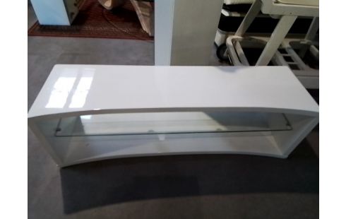 MEUBLE TV LAQUE BLANC ETAGERE EN VERRE