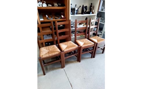 4 CHAISES PAILLÉES BOIS