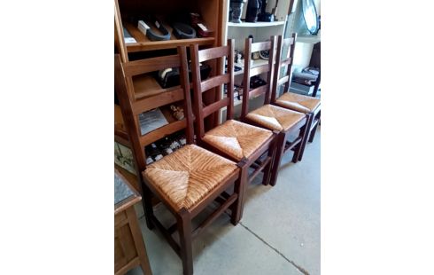 4 CHAISES PAILLÉES BOIS