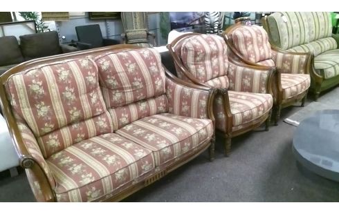 CANAPE 2+1+1 BOIS ET TISSUS