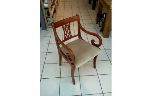 STUHL ARML. TEAK POLSTER BEIGE VINTAGE
