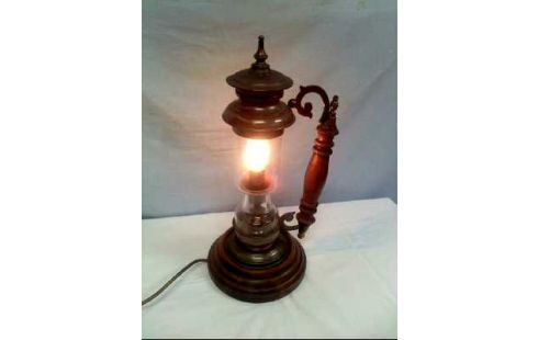 SCHIFFSLAMPE 1-LEUCHTE MESSING/HOLZ DUNKEL