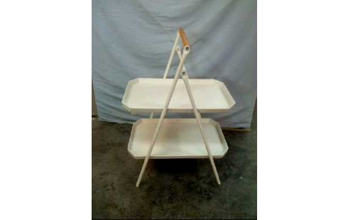 BEISTELLTISCH ETAGERE WEIß 2-EBENEN KLAPPBAR