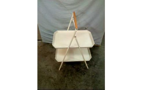 BEISTELLTISCH ETAGERE WEIß 2-EBENEN KLAPPBAR