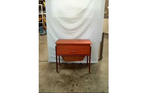 NÄHTISCH MIT RATTAN KORB TEAKHOLZ VINTAGE