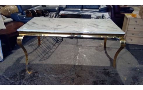 TABLE RECTANGULAIRE MARBRE BLANC PIED DORÉ