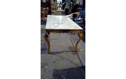 TABLE RECTANGULAIRE MARBRE BLANC PIED DORÉ