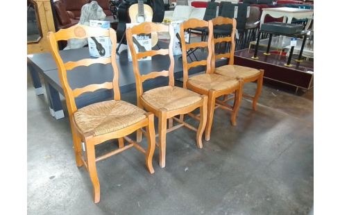 4 CHAISES BOIS PAILLEES