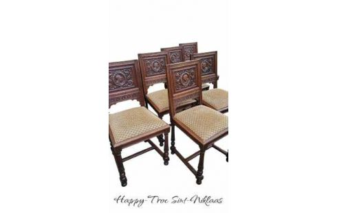 TABLE DE SALLE A MANGER HENRI II MET, , 6 CHAISES ALLONGE CHENE