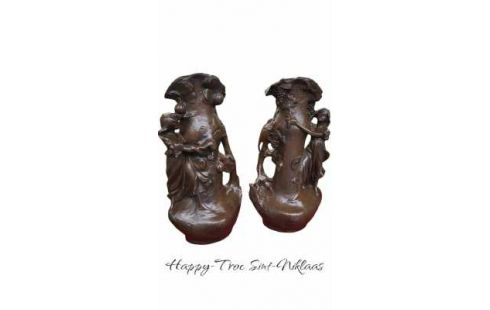 VASE PLATRE LOT DE 2 ART NOUVEAU BRUN