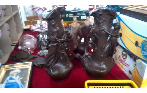 VASE PLATRE LOT DE 2 ART NOUVEAU BRUN