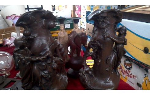 VASE PLATRE LOT DE 2 ART NOUVEAU BRUN