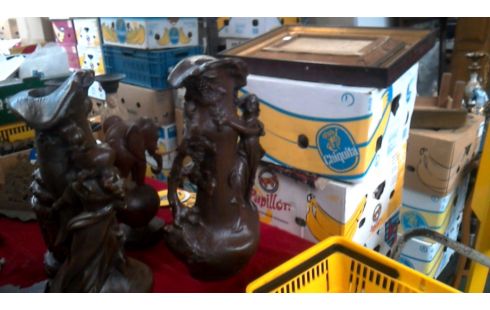 VASE PLATRE LOT DE 2 ART NOUVEAU BRUN