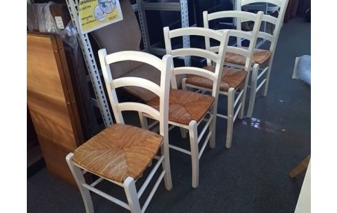 4 CHAISES CUISINE BLANCHE PAILLEES