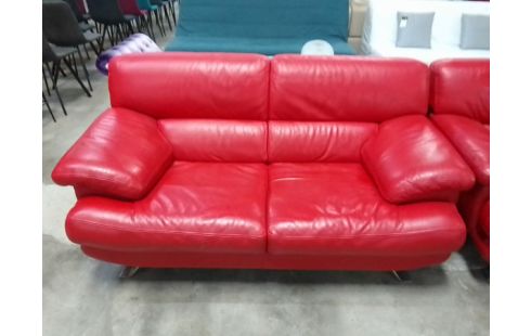 CANAPE 2 PLACES CUIR ROUGE CHÂTEAU D'AX