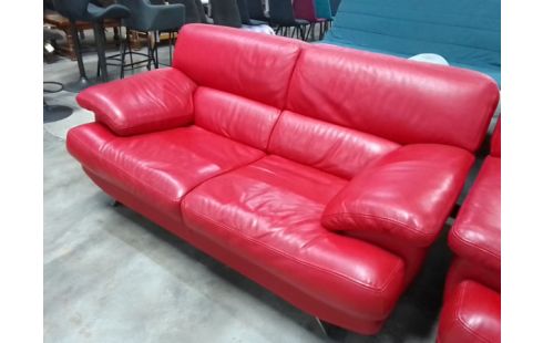 CANAPE 2 PLACES CUIR ROUGE CHÂTEAU D'AX
