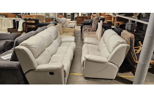 SALON 3+2 CUIR GRIS MEDALOUNGER RELAX ELECTRIQUE + TRANSFO