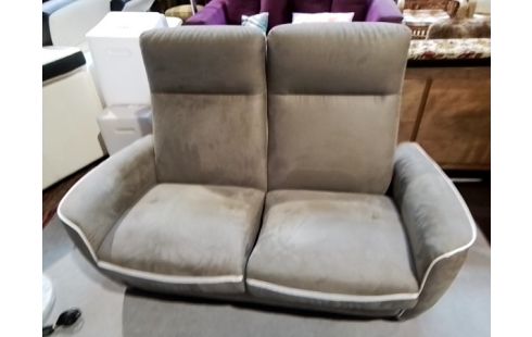 CANAPE 2P ALCANTARA TAUPE ET CUIR BLANC RELAX