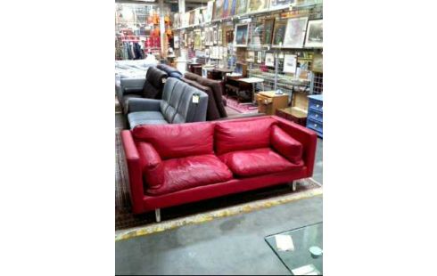 SOFA LEDEROPTIK 2-SITZER ROT VINTAGE