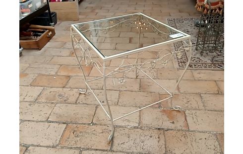 TABLE D'APPOINT metal blanc+verre
