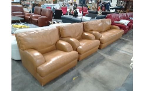 SALON CANAPÉ 2 PLACES CUIR + 2 FAUTEUILS