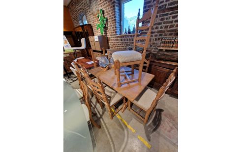 TABLE DE SALLE A MANGER CHÊNE MASSIF + ALLONGE + 6 CHAISES