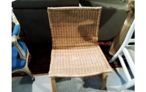 CHAISE ASSISE OSIER PIED BOIS ET METAL