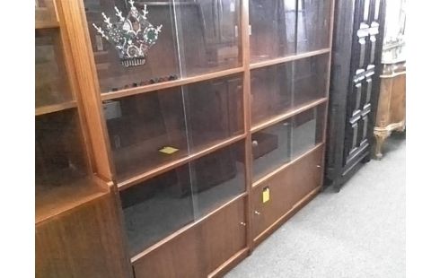 MEUBLE BIBLIOTHEQUE 2 PORTES 10 VITRES COULISSANTES