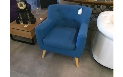 FAUTEUIL TISSUS BLEU PIEDS EN BOIS