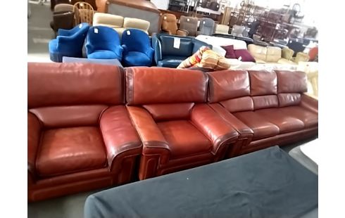 CANAPE CUIR 3 PLACES+2 PLACES+POUF